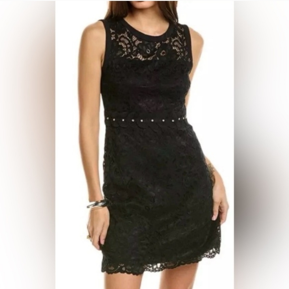 NWT Sam Edelman Lace Sheath With Trim Dress Size 4 Elegant Black Dress
